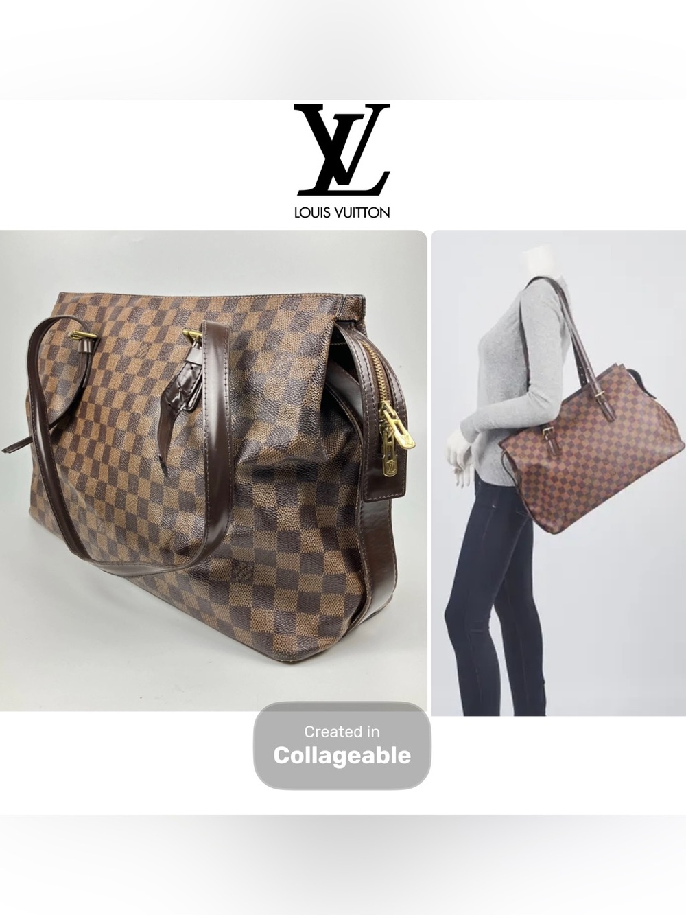 👜 LOUIS VUITTON Brown Damier Ebene Chelsea Shoulder Bag Zip Authentic Tote Large